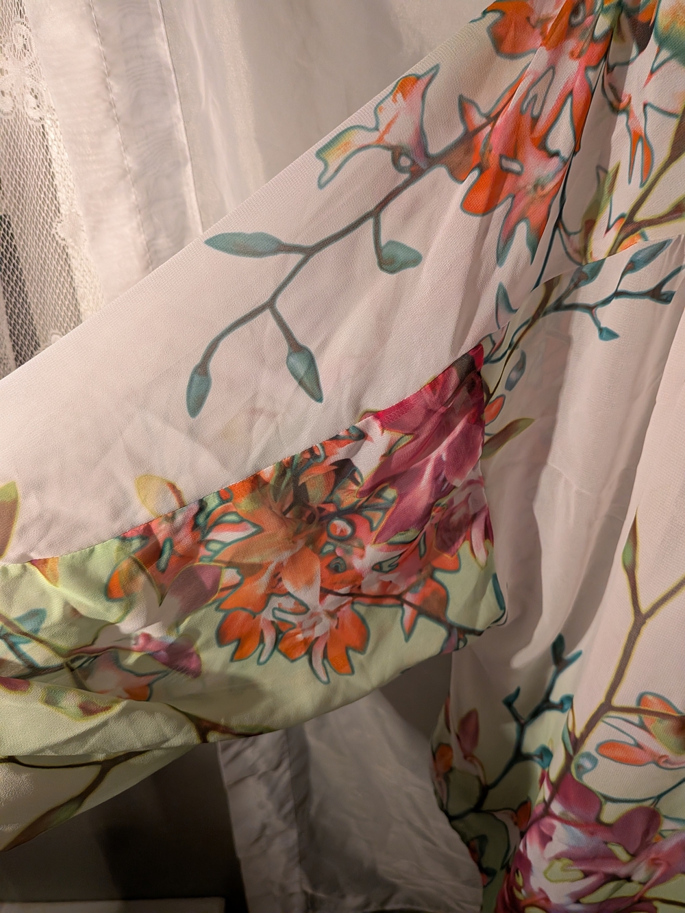 Jennifer Lopez Pastel Floral Sheer Blouse - Green/Pink/Orange - Picture 3 of 8